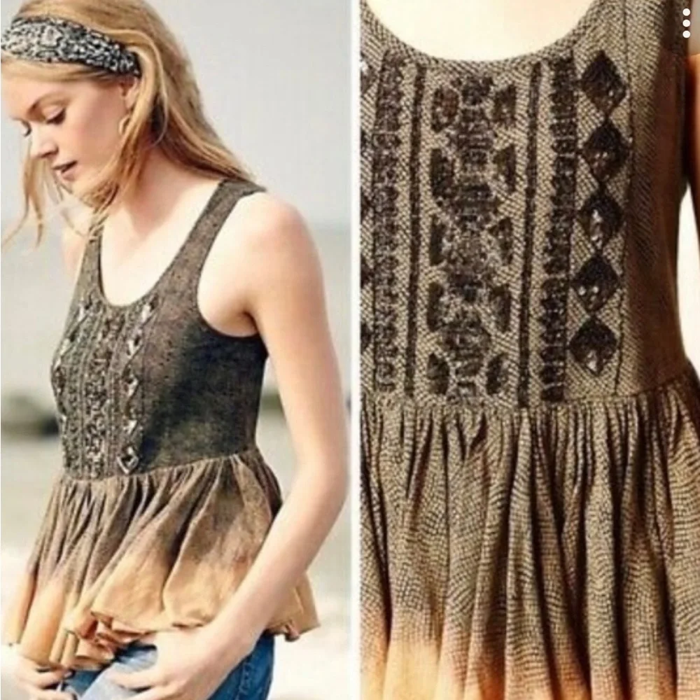 Anthropologie Akemi + Kin Hand-Beaded Swing Tank Peplum Ruffle Size M - Picture 2 of 11